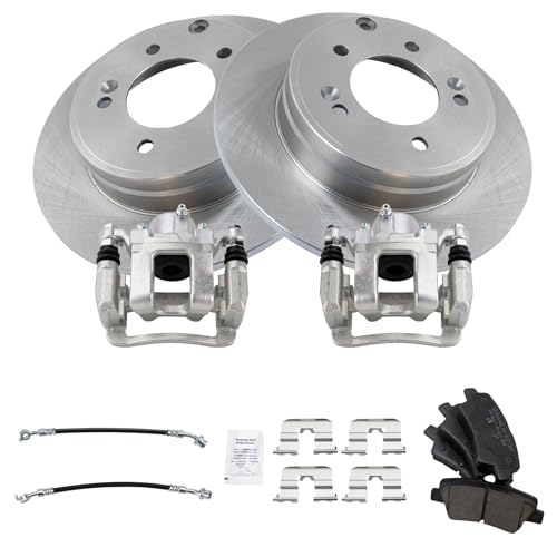 Image of TRQ Rear Brake Pad and Rotor Set Ceramic Rotors Calipers Hoses Compatible with 2015 Hyundai Sonata 2014 Kia Optima