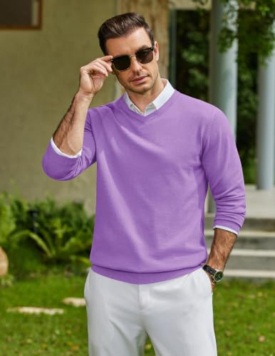 Image of COOFANDY Mens Casual V Neck Sweater Knit Slim Fit Long Sleeve Pullover Top