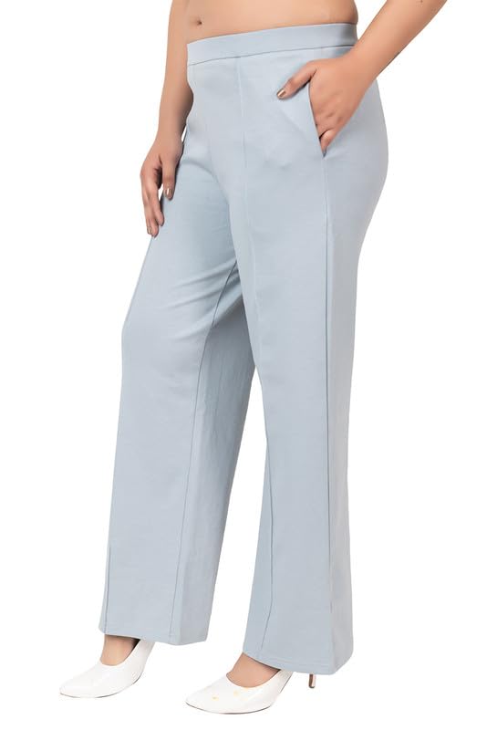 Image of Mlada Mid Waist Wide Leg Flared Pants Elastic Waist Band for Women Office Work Formal Wear Stretch Cotton Knit Flare Pants Utility Pockets Extra Flare Pants Trousers for Travel