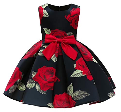 Cmmchaah Princess Girls Wedding Bridesmaid Pageant Dress Toddler Floral Print Special Occasion Dresses (Black,3-4Y) #TOP4