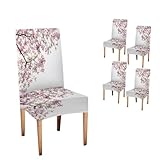 CAPSCEOLL Beautiful Blooming Pink Dogwood Flowers Chair Covers 4 Pack,Stretch Parsons Chair Slipcovers Universal Removable Washable Parson Chair Covers for Dining Room,Living Room,Kitchen