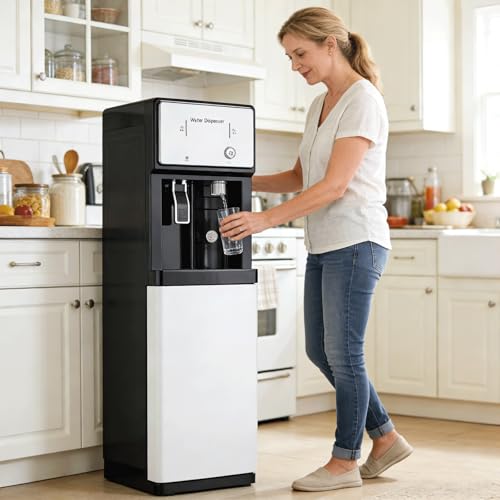 Dispensador De Agua Enfriadora Con Carga Inferior For El Hogar,La Oficina,El Comercio,Fuente De Agua Potable De Pie Con Unidad De Alimentación De Red Independiente (versión En Inglés),Color Blanco(Tub