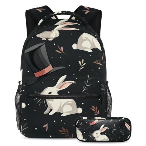 Cartables mignons décor de lapin magique grand format avec trousse assortie pour les cours