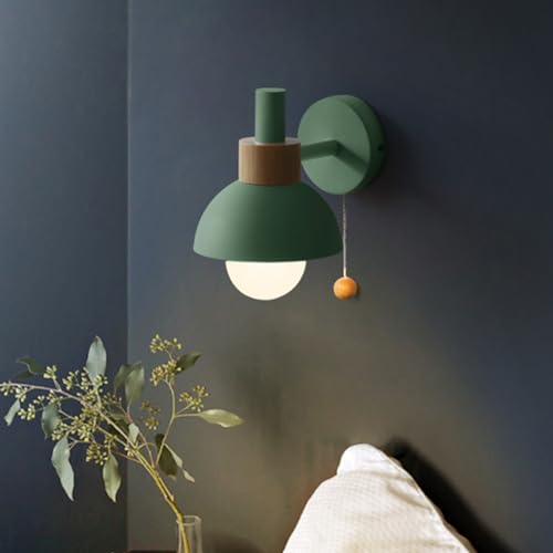 Aplique de pared E27 nórdico con interruptor de cadena y madera verde para pasillo 7