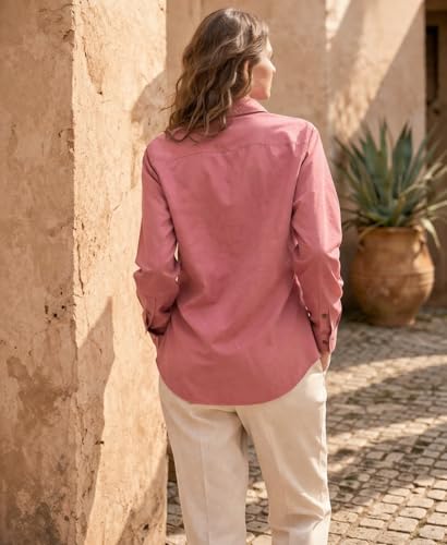 Image of Women's Cotton Embroidered Shirt Pink | Floral Embroidery Casual Shirt for Women | Button Down Full Sleeve Stylish Top