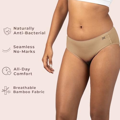 Image of Lavos Bamboo Cotton Panties for Women, Comfortable Soft Mid-Waist Hipster Panty with Thin Inner Elastic, Anti-Bacterial Odour Free Underwear for Womens, Seamless No Visible Briefs for Ladies