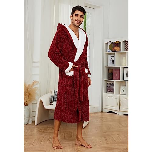 Vulcanodon Mens Robe with Hood,Full Length Plush Robe for Men Thick Fleece Bathrobe3