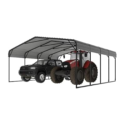 MUPATER 20' x 20' Heavy Duty Carport for Garage, Outdoor Metal Carport Canopy, Car Garage Shelter with Innovative Assembly Metal Roof and Frame for Vehicle, Boat, Truck,Grey