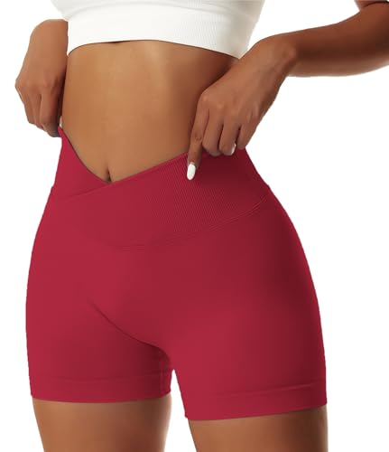 Coswind Pantalones Cortos Mujer Gym Deporte Running Leggins Mallas Push Up Ropa Yoga Fitness Cintura Alta Ejercicio Motociclista Scrunch Butt Rojo S
