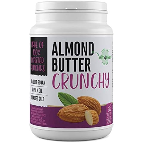 Mandelbutter Crunchy - 1kg natürliche Almond Butter Ohne Zusätze - Proteinquelle - Mandelmus ohne Zusätze von Zucker, Salz, Öl oder Palmfett - Vegan Cover