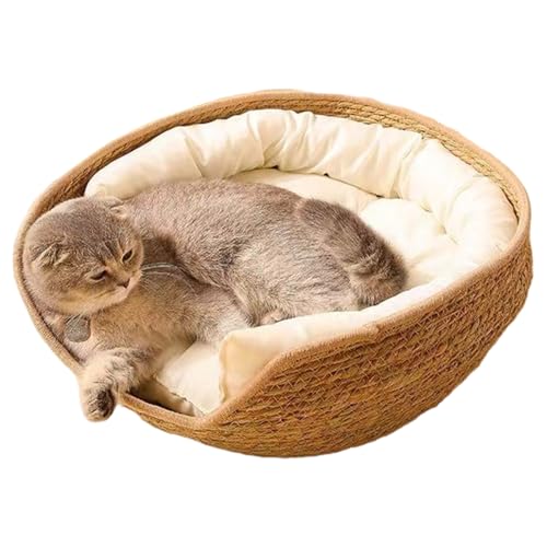 Lit pour chat rond en rotin 17 pouces nid de couchage lavable - 2