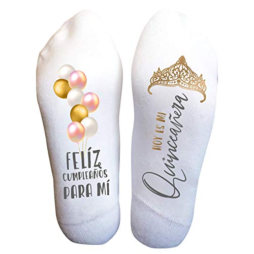 Product Image of the DESIGNS BY KARY Mis Quince Socks – Quinceañera Birthday Gift for Teen Girl – Pink Gold Novelty Party Favors