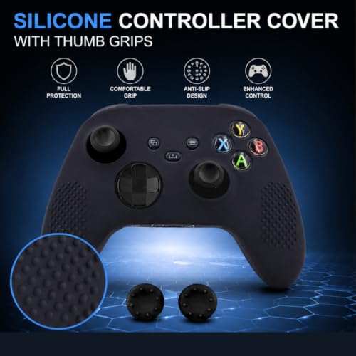 Image of TMG X Series X /S Controller Skin,Anti-Slip Protector Set Compatible with X Series X /S Controller-Silicone Cover with 2 Thumb Grips Caps (Black)