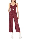 JOA Women's Pleat Top Wide Leg Jumpsuit, Wine dot, M