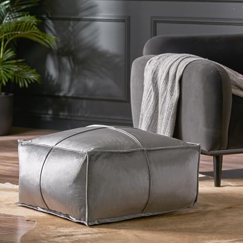 GDFStudio Modern Glam Velvet Square Pouf Ottoman Foot Stool - Bean Bag Floor Chair - Foot Rest Couch for Living Room Bedroom,Smoke,24
