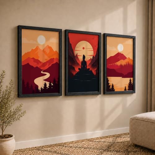 Image of NoWorries Jepanese wall decor paintings for living room, Modern art minimalist pattern wall art Set of 3 frames for home decoration (Jepanese pattern) (Theme-illustration) (Art-3, 17x25inch)