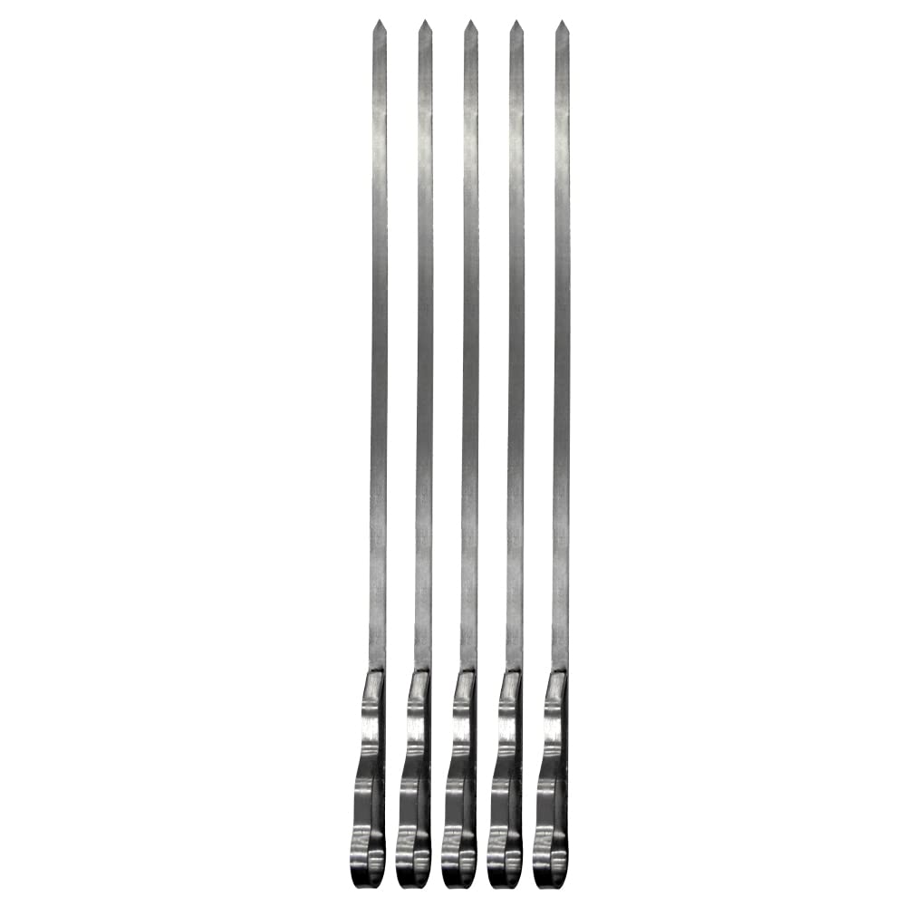 Legacy BBQ Grill Kabab Skewers For Grilling 22 inch Long, Barbecue Flat Metal Stainless Steel Skewers With non-slip Handle Shish Skewers Set 5Pcs