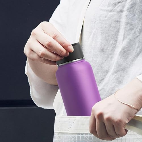 Image of Koodee 32 oz Water Bottle with Wide Handle Straw Lid, Vacuum Insulated 18 /8 Stainless Steel Wide Mouth Flask (Purple)