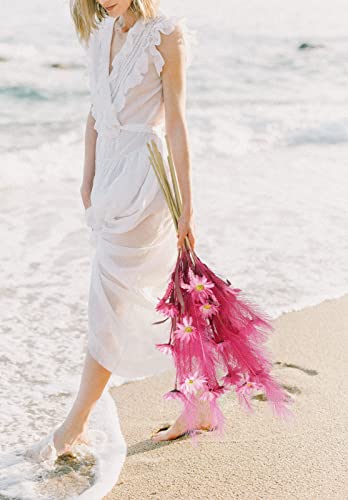 Insunsix Hot Pink Pampas Grass Bouquet With Daisy Artificial Flowers Ear Of Wheat 8 Branches Fake Tall Grass Long Stem Artificial Flowers For Faux Pampas Grass Decorations For Home (Hot Pink) #TOP6