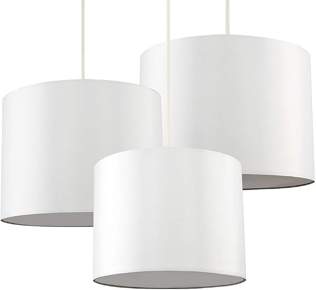 Set of 3 - Modern Cream Drum Pendant Ceiling Light Shades with Diffusers