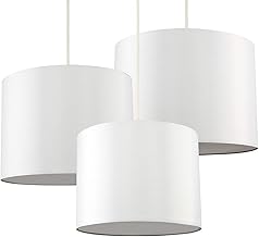 MiniSun | Modern Cream Drum Ceiling Light Shades with Diffusers | Pendant Lights, Home Décor & Improvement Essential | Pack of 3 | 300mm Shade Width