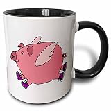 3dRose Funny Flying Pig in Purple Sneakers 11oz Two-Tone Black Mug