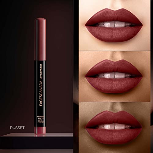 Image of FACES CANADA Ultime Pro HD Intense Matte Lipstick + Primer - Russet (Brown), 1.4g | 9HR Long Stay | Flawless HD Matte Finish | Intense Color | Lightweight | Smooth Glide | Primer Infused (Pack of 2)