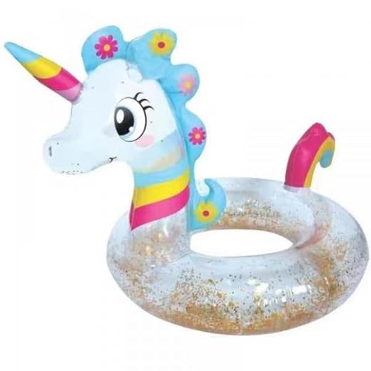 Salvagente Unicorno Bianco Arcobaleno Ciambella Glitterato Mare Diametro 90 Cm