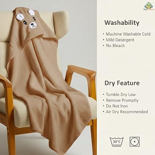 Image of Ultra-Soft Baby Hooded Towel - Coral Velvet Wrap Your Little One in Softness and Joy, Hypoallergenic & Super Absorbent Bath Wrap for Newborns & Toddlers | Cute Animal Design (0-5 Years)(Brown)