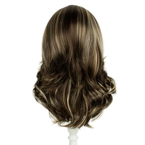 Image of 70s Brown Highlight Disco Wig Farrah Fawcett Wigs for Women Lady Natural Synthetic Full Wigs Vintage Cosplay Costume Hair Wig (mixed brown)