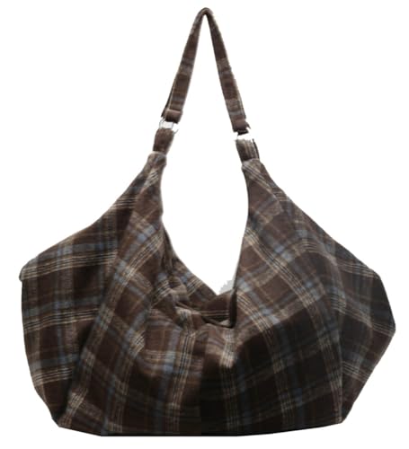 Large Canvas Tote Bag Plaid Shoulder Purse Work Travel Handbags and Purses Casual Underarm Hobo Bag Retro Handbag for Women