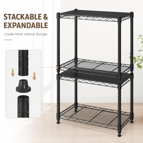 Image of Simple Deluxe 2 Tier Wire Shelving Unit, Heavy Duty Metal Storage Rack with Adjustable Feet, Stackable Tool-Free Utility Shelf for Kitchen, Laundry Room, Garage, Office, Black