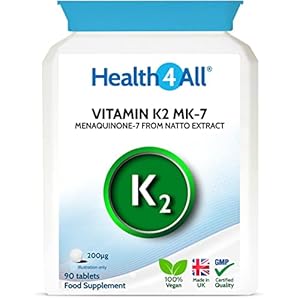 Health4All Vitamin K2 MK7 200mcg 90 Tablets (V) Natural Vegan MK7 from Natto Beans Fermentation. High Strength k2mk7 Tablets (not Capsules) K2 Vitamin Supplements. VIT K2 mk7