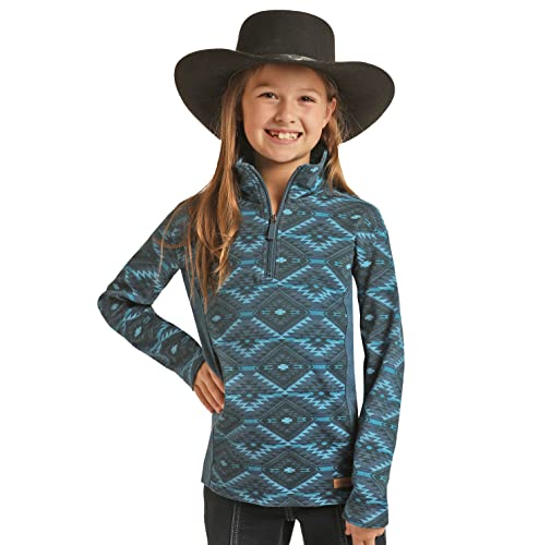 Powder River Aztec Knit Quarter Zip Blue Youth PRKO91RZXRB LARGE