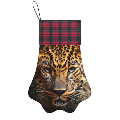 ALLiYa Calcetines de Navidad con diseño de leopardo negro y marrón, decoración de pata grande para colgar en la chimenea, decoración de Navidad, color negro, talla única grande