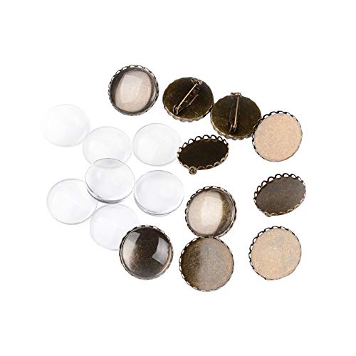 PH PandaHall 10 Sets Brooch Settings Transparent Clear Domed Glass Cabochon Cover Nickel Free Antique Bronze Iron Tray Blank Bezel Brooch Findings for Jewelry DIY Making 26mm