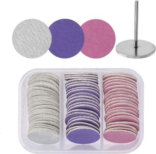 Metal Nail Drill Bit and 60Pcs Sanding Paper Discs(180# Grit), Bestgle 25mm Pedicure Disc Replacement Sanding Discs Bits for Nail Drill Foot Files Electric Remover Dead Skin Manicure Pedicure