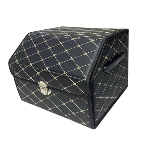 Sunnymark&co Car Trunk Organizer, SUV Trunk Organizer, Foldaway and Adjustable, Keep Your Trunk Neat and Organized - Black Grid (Black, Small 15