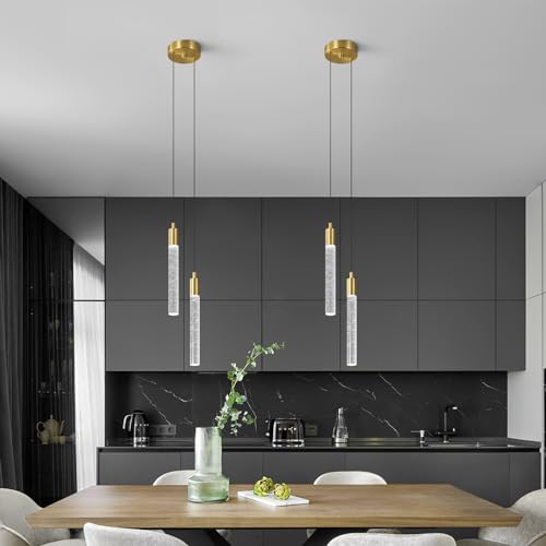 Image of Modern Light Fixture Kitchen Island Pendant Light Dimmable LED Gold Pendant Lights Mini Crystal Pendant Lighting for Bedroom Dining Room Living Room（2-Light ）