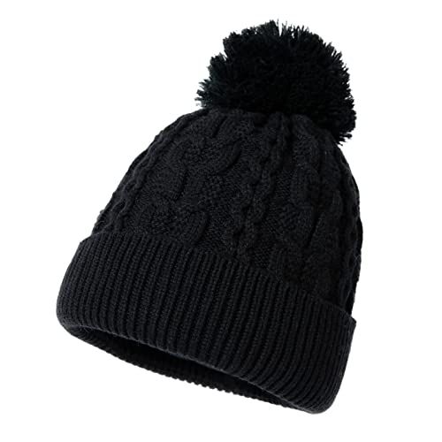 Comhats Strickmütze Damen Pudelmütze Wintermütze mit Kunstpelz Bommel warme Mütze Bommelmütze 00210,Schwarz Cover