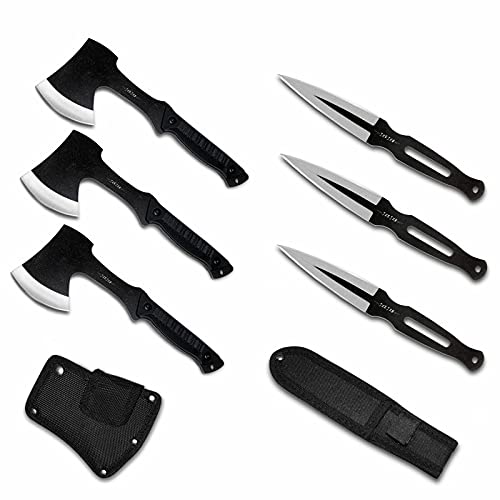 JXE JXO Throwing Axe and Knife Set, 9.8" Tomahawk Hatchet, 8" Throwing Knives, Full Tang with Nylon Sheathï¼Œfor Recreation and Competition - U.S. Shipping
