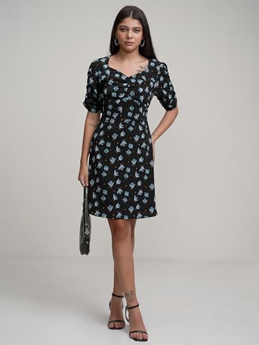 Image of Tokyo Talkies Women's Loral Crepe A-Line Dress | Short Sleeves | Elegant & Flowy for Casual & Semi-Formal Wear
