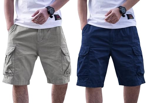 Image of Men Cotton Cargo Shorts Casual Regular Fit Knee Length Multi Pocket Utility Shorts for Travel Outdoor Summer Wear Comfortable Durable Daily Use