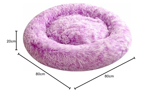 Comlax Beruhigende Donut Hundebetten XL, Rundes Kissen mit abnehmbarem waschbarem Bezug, Anti-Angst-Kunstfell-Kuscheltier, Flauschiges, bequemes, pelziges Haustierbett (80cm, Lila)