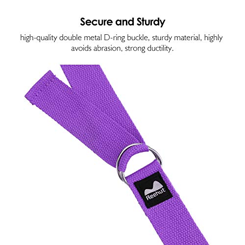 Reehut Yoga Strap 6Ft With Ebook - Durable Polyester Cotton Exercise Straps W/Adjustable D-Ring Buckle For Stretching, General Fitness, Flexibility And Physical Therapy Purple #TOP2