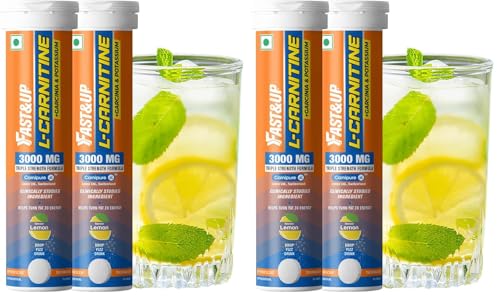 Image of Fast&Up L Carnitine Tartrate 3000mg Effervescent Tablets | Triple Action L-Carnitine Supplement with Garcinia Cambogia & Potassium | Fat Burner for Weight Loss, Energy & Lean Body | Lemon Flavour, 10 Tabs (Pack of 4)