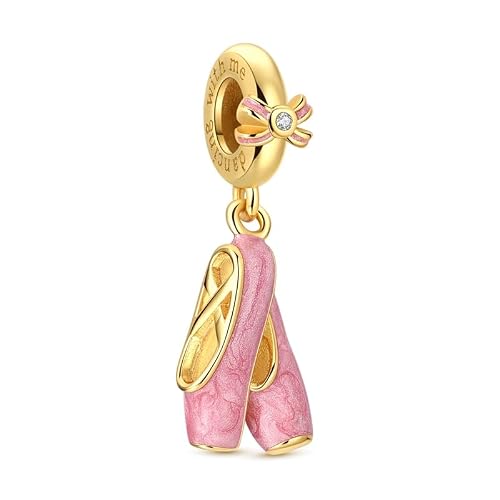 ASULIIAS Golden Ballet Shoe Charm 925 Sterling Silver Charms