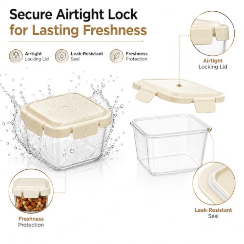 Image of Vasukie 6-Piece Airtight Plastic Food Storage Containers - Big Square Nesting Meal Prep Containers with Cream Airtight Locking Lids - Clear BPA-Free Kitchen & Pantry Storage Box Set