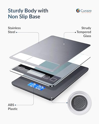 Image of Curaze Digital Food Weight Machine For Kitchen up to 10 kg Capacity -Accurate Kitchen Weighing Scale For Home Baking, Cooking & Fitness with Touch Button Tare Function, Ideal For Food Measuring