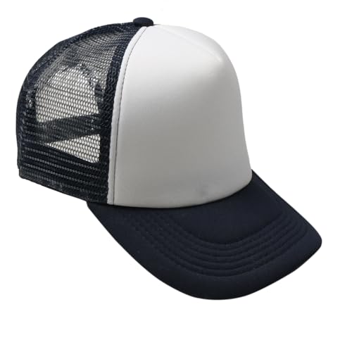 TZ Promise Men Women Foam Trucker Hat Mesh Cap Solid Colors Lightweight with Adjustable Snapback Collection (US, Alpha, One Size, Navy Blue)